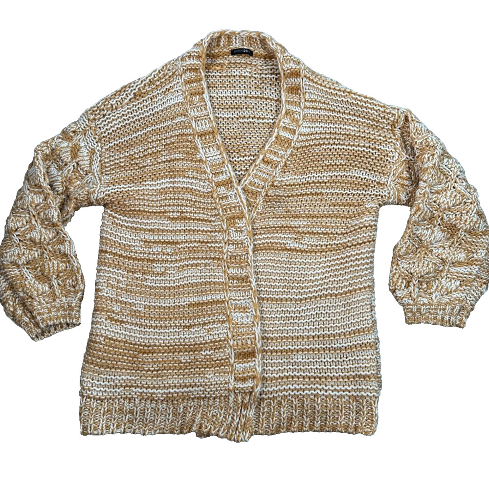 Papermoon Chunky Knit Cardigan Sweater Women's Small Golden White Open Front